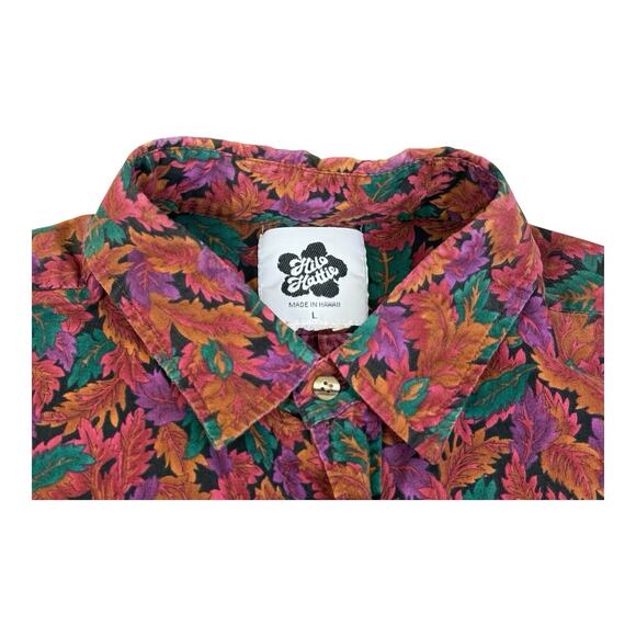 Vintage 1980s Hilo Hattie Fall Leaves Vibrant Hawaiian Made in USA Large Shirt - Picture 10 of 10